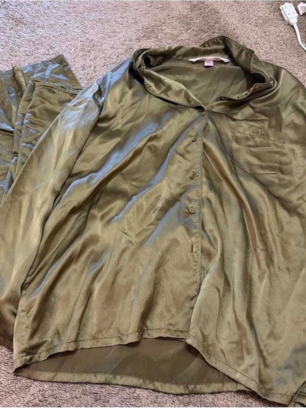 Victoria's Secret Olive Green Silk set - Picture 1 of 2